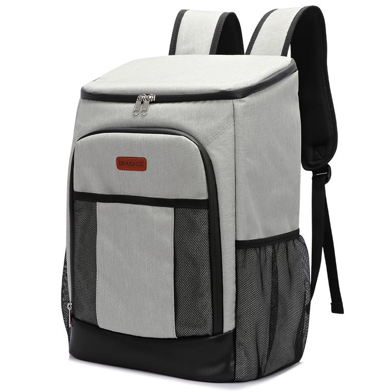 30L Thermal Bag Food Door Leakproof Cooler Backpack Thermal Container Big Insulation Camping Beach Hiking BBQ Lunch Backpack серый
