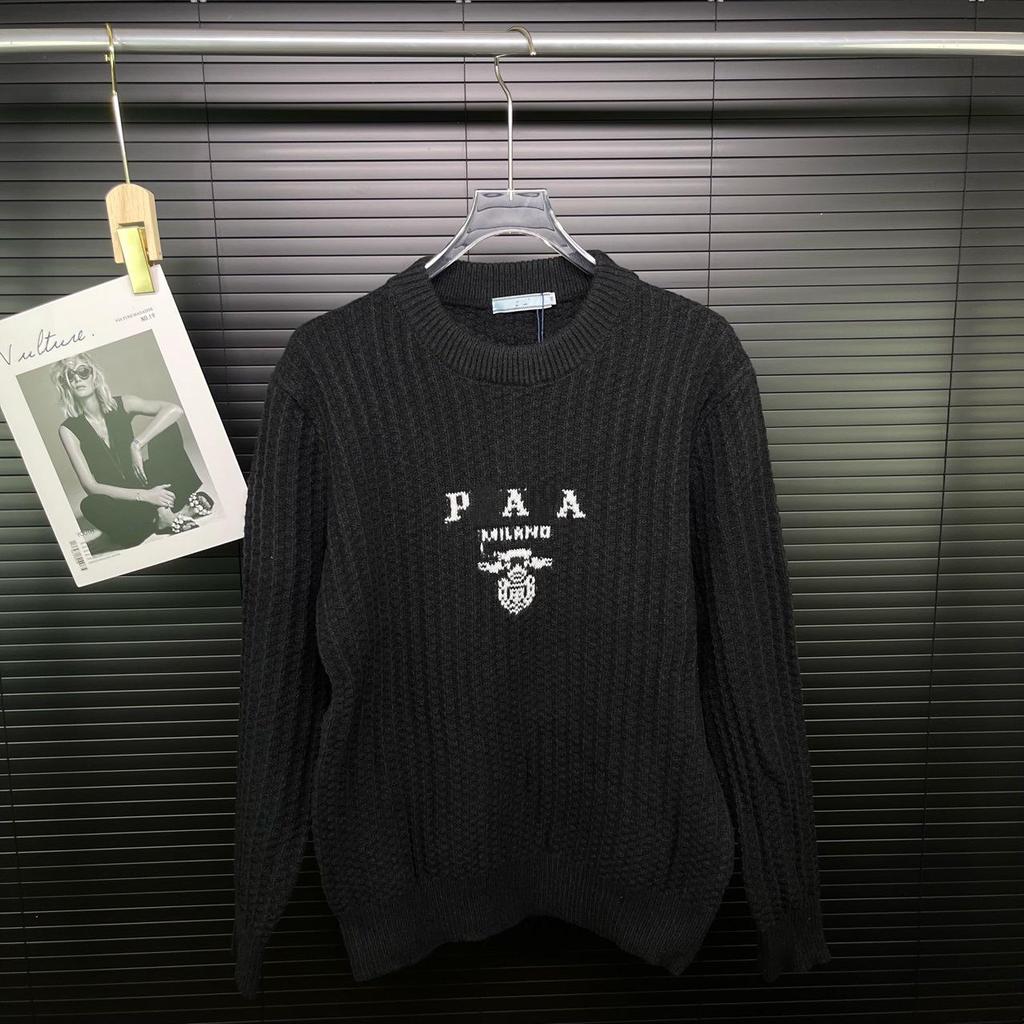 Módní Unisex Evropský Kulatý Výstřih Svetr s Logem a Žakárovým Copánkovým Úpletem