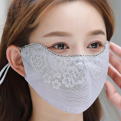 Breathable Sunscreen Lace Mask Sunshade Solid Color Sunscreen Face Cover Uv Protection Adjustable Strap Uv Protection Mask