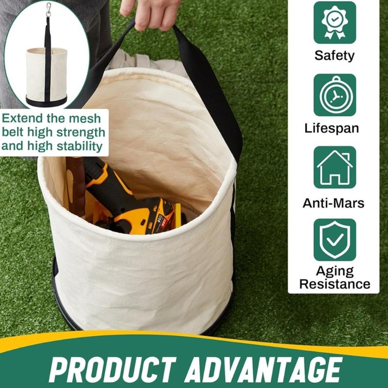 Oversized Tool Storage Bag Reinforced Bottom Canvas Utility Bucket with Shoulder Strap Workshop Use