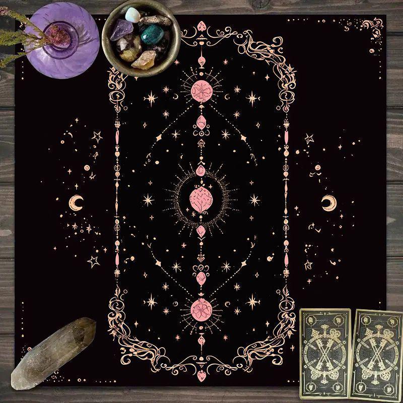 Dark Style Tarot Star & Moon Mahjong Mat - Non-slip, Quick Dry, Stain-Resistant, Water Absorbent