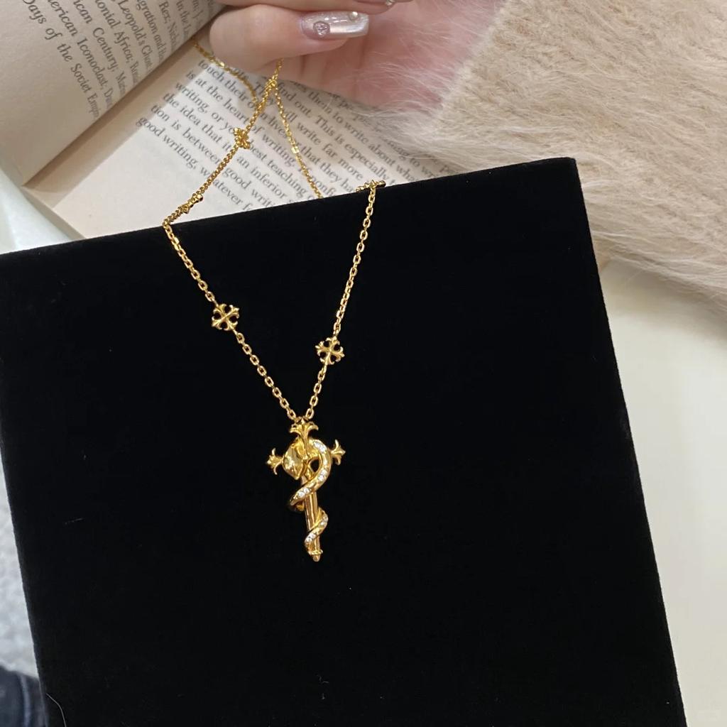 Year Of The Snake High-End Scepter Spirit Snake Necklace Iris Cross Light Luxury Niche Cold Sweater Chain Ring Set