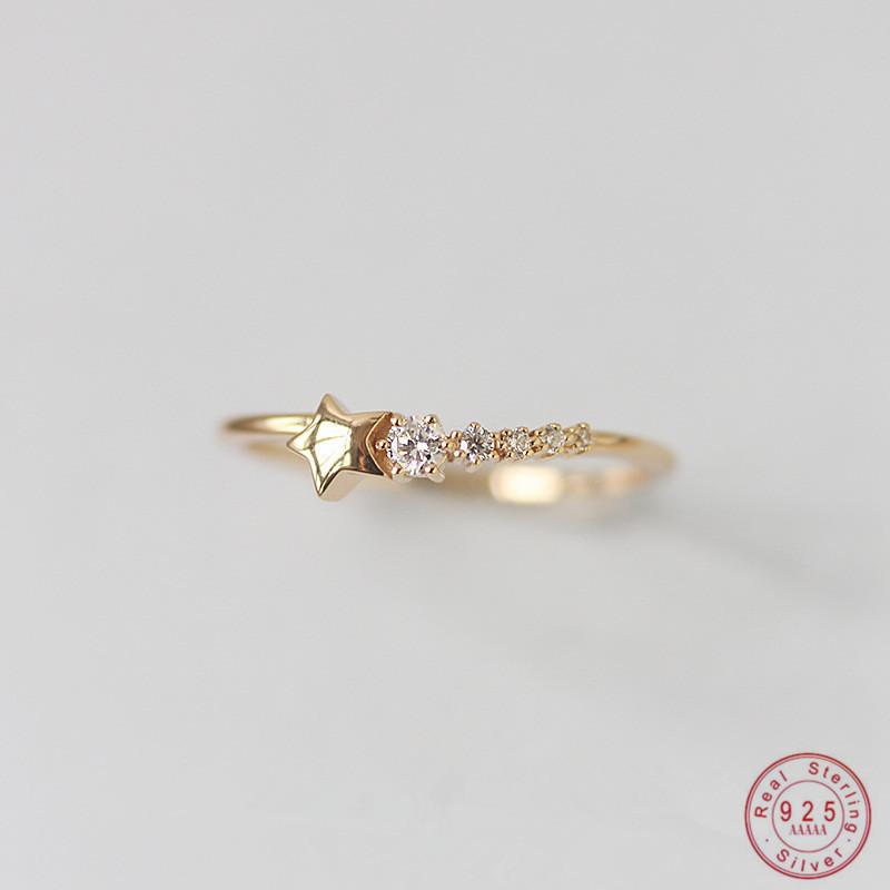 925 Silver French Simple Star Pavé Crystal Ring Women Classic Temperament Party Jewelry Girlfriend Gift