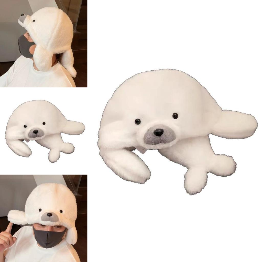 Cute Cartoon White Seal Design Plush Adult Children Hat For Cold Weather