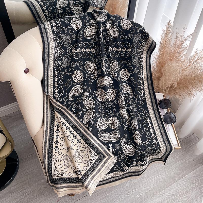 Cashew Flower Versatile Temperament Thickened Scarf Long Outer Shawl Fringed Jacquard Cape