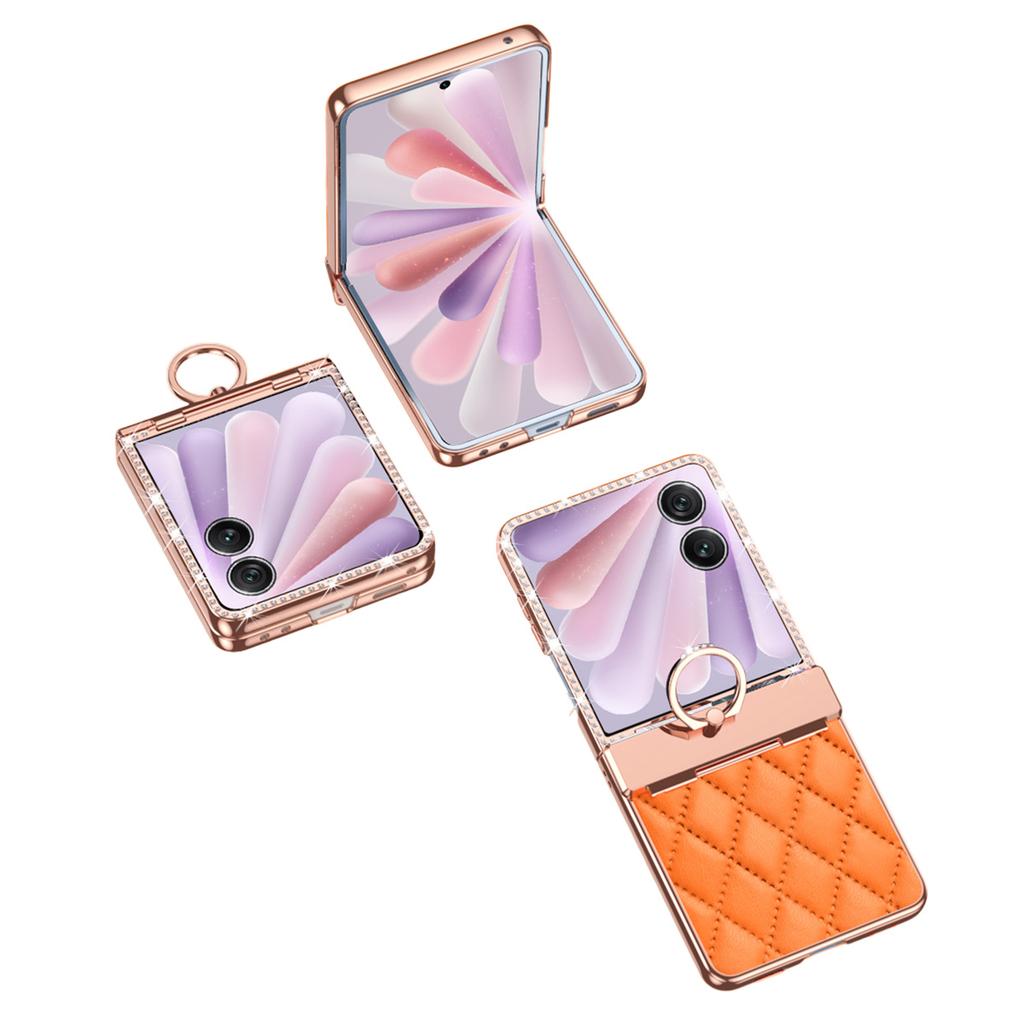 For Honor Magic V Flip 2 Case Ring Holder Rhombus Leather+PC Phone Cover