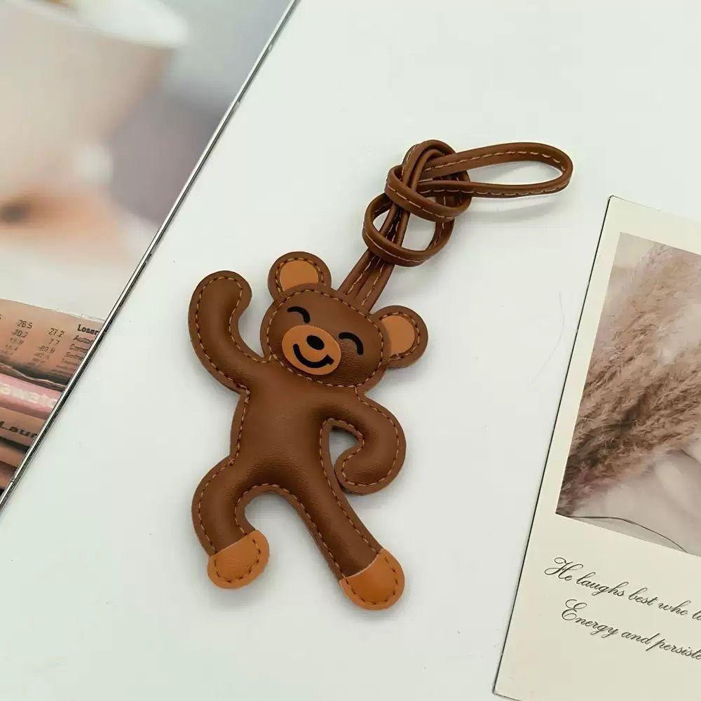 Ручная работа Кожаный брелок-подвеска в виде плюшевого мишки Мультяшный милый брелок