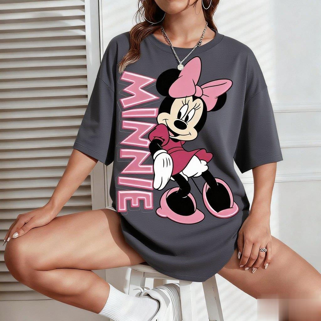 

Жіноча футболка Disney Minnie Оверсайз З коротким рукавом Топи Вінтажний Мультяшний Принт Графічна Футболка Нова Літня Мода Y2k Вуличний Стиль 2XL