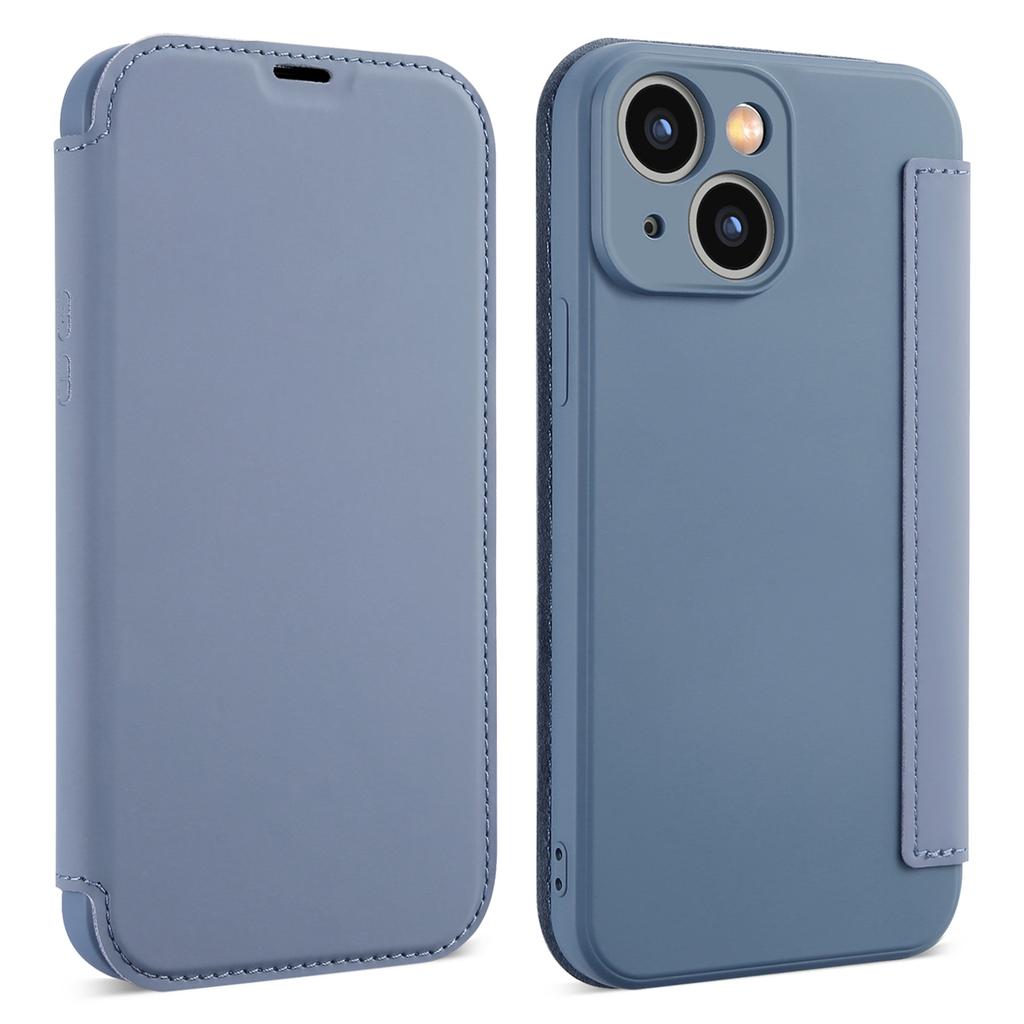 For iPhone 15 Card Holder Kickstand Liquid Silicone Bump Proof Protective Case Skin-touch Phone Cover
