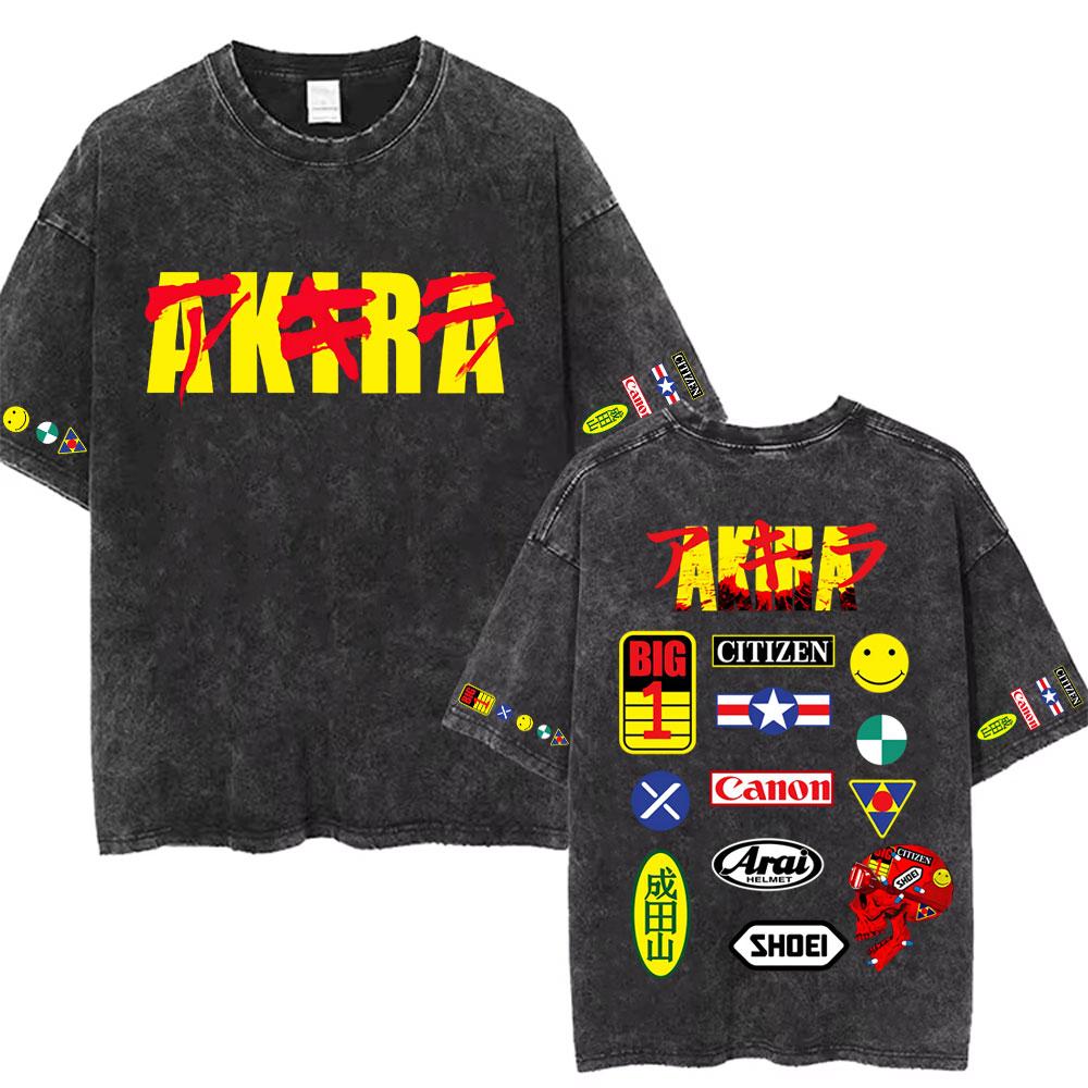 Washed Vintage Anime Akira T Shirts Japanese Science Fiction Cartoon Movie Shotaro Kaneda Tshirt Mens Manga Oversized Tshirts