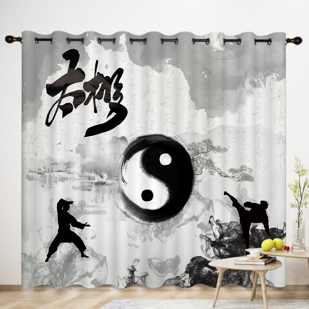 Chinese Zen Tai Chi Eight Diagrams Curtain Five Elements Feng shui Porch Decoration Daoguan Zen Room Floor-to-ceiling Window