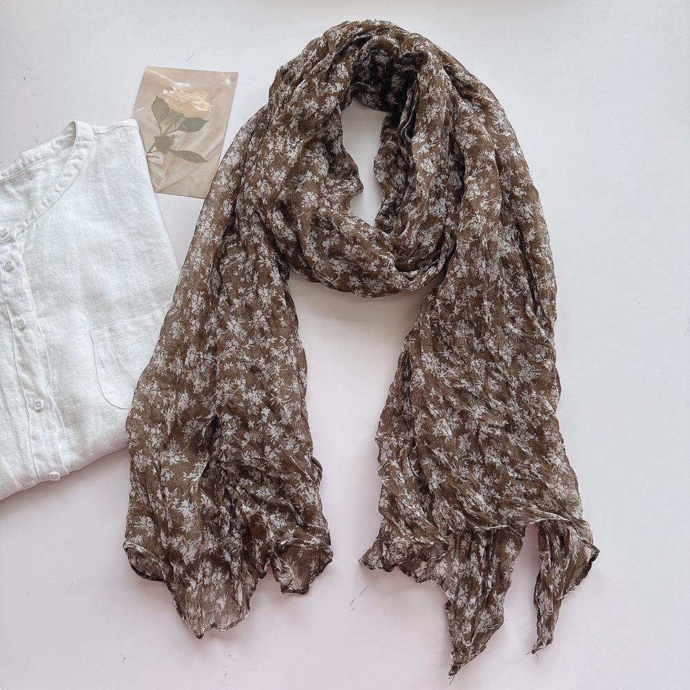 Vintage Cotton and Linen Scarves Square Scarves Women's Four Seasons Travel Floral Scarves