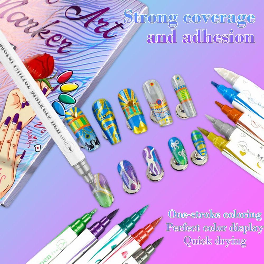 10/12 Colors Waterproof Nails Art Marker Pens 10/12 Colors Nail Brush Marker Sets  for DIY Nail Art