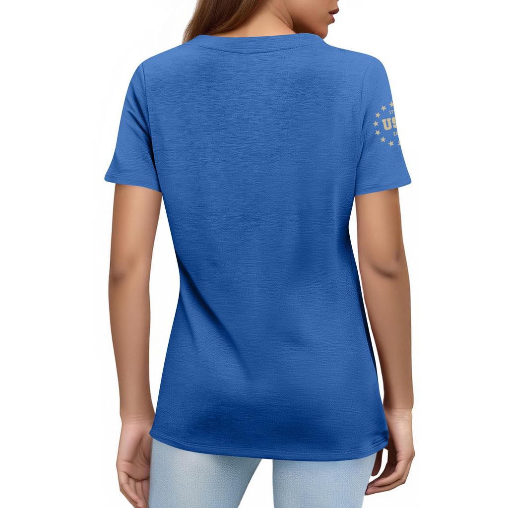 Moda feminina casual estampado manga curta gola redonda pulôver tops