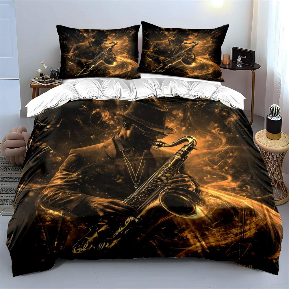 "Jazz Musician Art Decor Set" Bedding Set with 1 Duvet Cover 2 Pillowcases Single Double King Queen, Gift