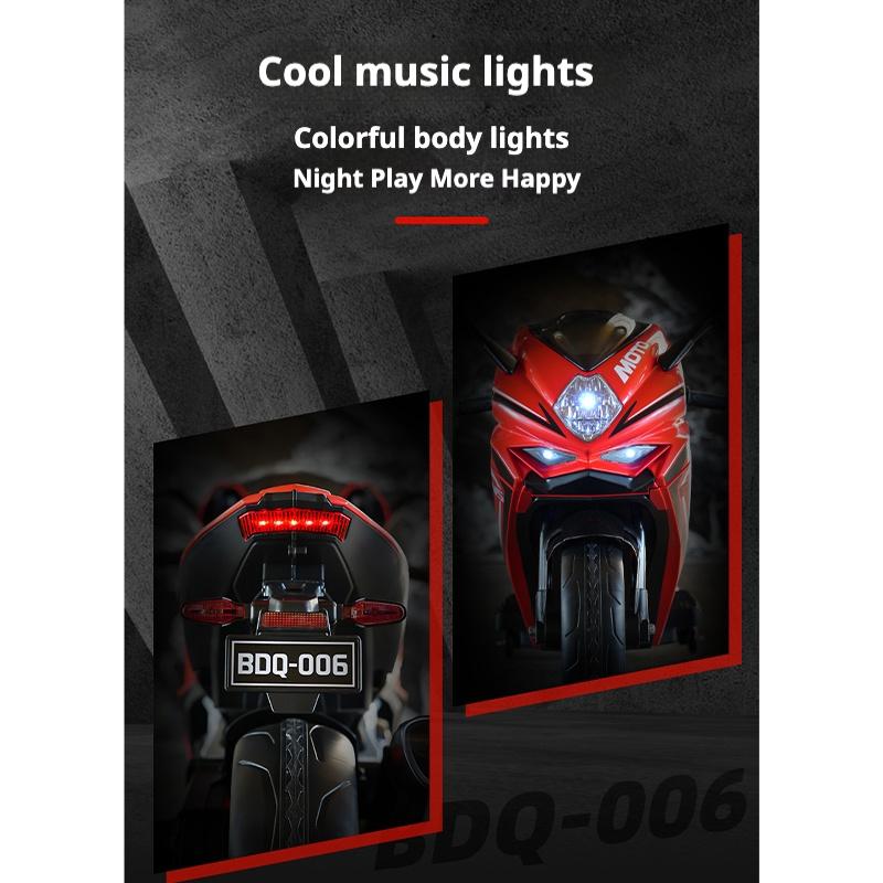 Children's Electric Motorcycle Dual Drive Children's Car with Remote Control Bluetooth Music LED Light Microphone Luminous Wheel