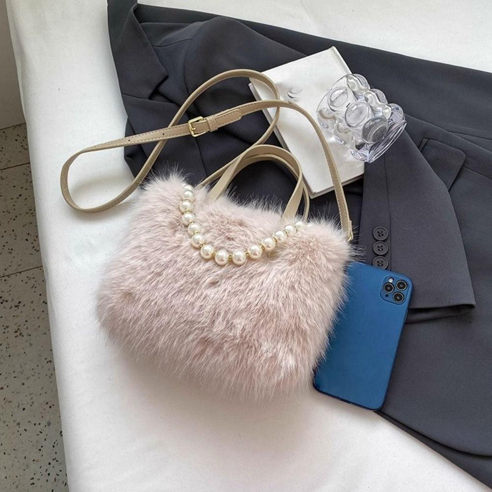 Korean Style Plush Square Crossbody Bag Solid Color Small Phone Bag  Outdoor