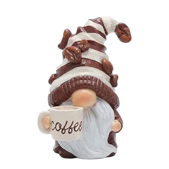 Drinking Coffee Gnome Figurine Holding Coffee Mug Dwarf Statue Handmade Gnome Resin Sculpture Coffee C