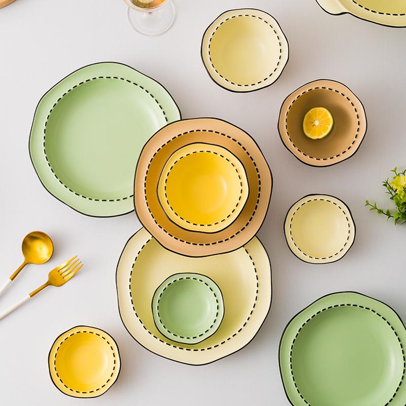 Magnolia Creek Ceramic Rice Bowl and Plate Set - Japanese Underglaze Tableware, Stylish Ins Style.