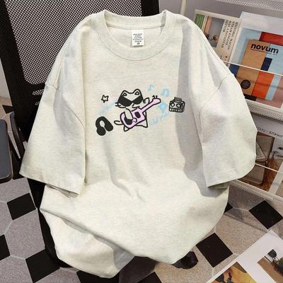 T-shirt alla moda estiva da donna 2025 con stampa di gatto American Graffiti: Vestibilità ampia, Manica corta, Stile Hong Kong