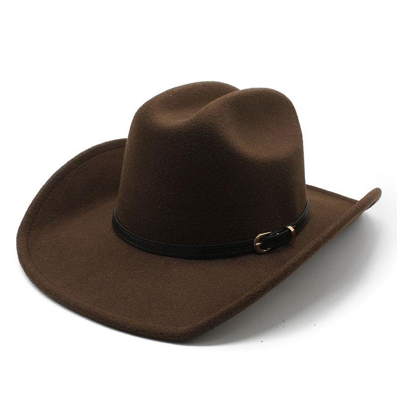 Western Cowboy Hat Retro Black Belt Woolen Top Hat Riding Hat Ethnic Style Hat Felt Hat 04