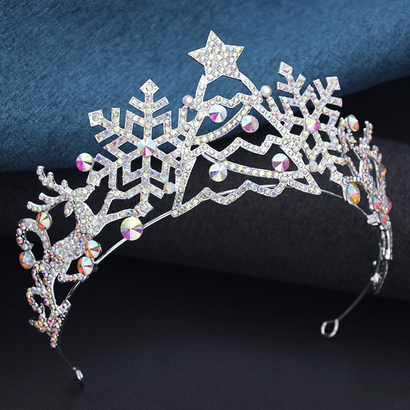 New Year Red and Green Colors Tiaras Headbands for Christmas Crown Rhinestone Stars Crown Hair Jewelry Gifts Accessories