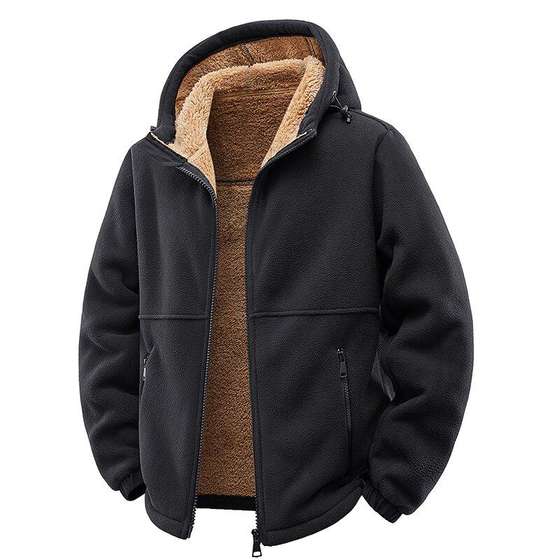 Autumn and Winter Fashion Solid Color Thick Warm Lamb Wool Jacket For Men's Casual Loose Sports Windproof Plus Size Jacket