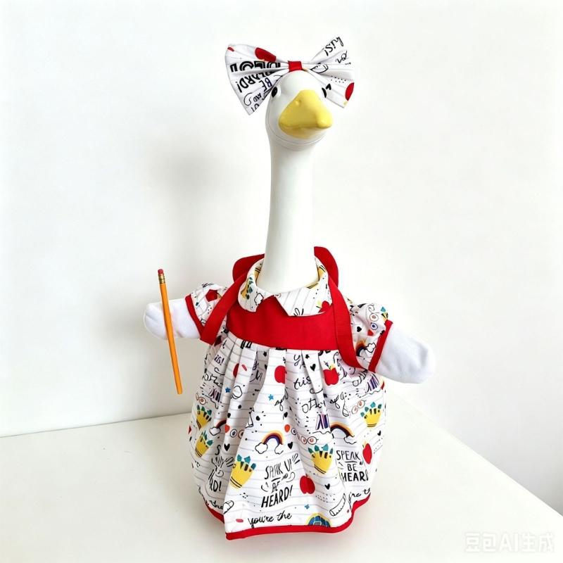 Porch Bird Statue Clothes for School-Season Decorating, Polyester Outfit with Colorful Classroom Symbols for 23 Inch Figure Displays