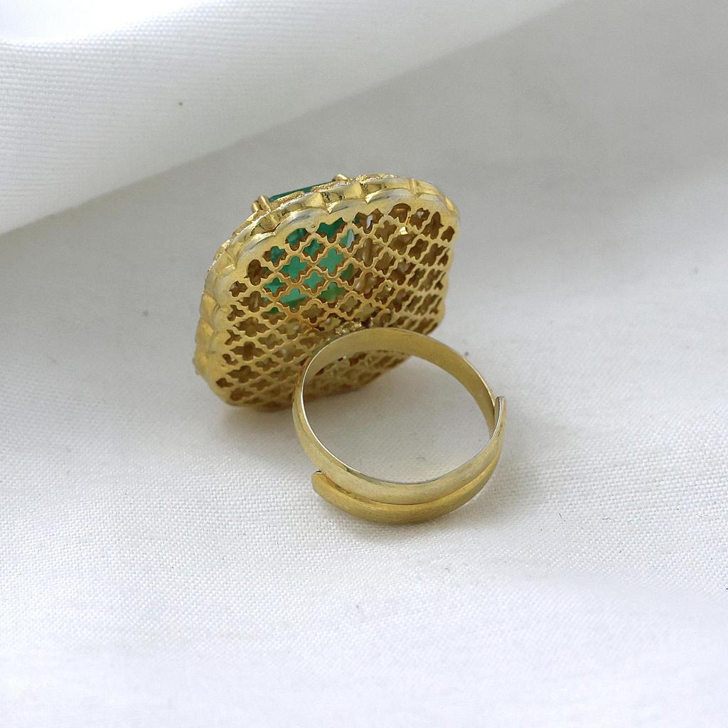 925 Sterling Silver Handmade Jewelry, Gold Finish Kundan Ring, Indian jewelry, Statement Women ring Polki Ring, Moissanite Adjustable Ring