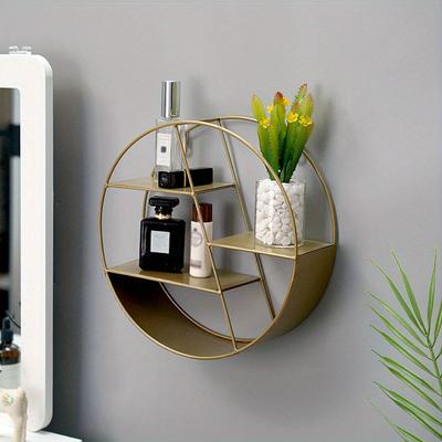 1 étagère murale en métal hexagonale/circulaire de style nordique, magnifique support de rangement doré pour pots, livres et objets de collection.