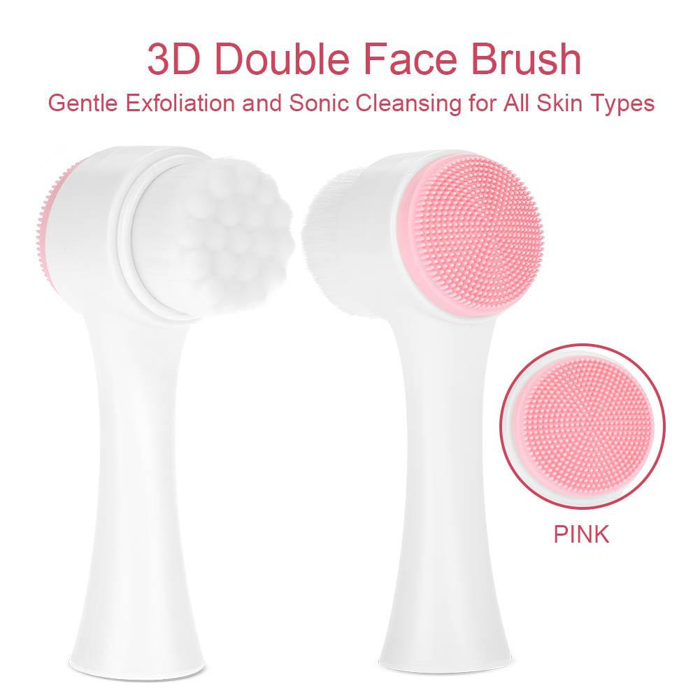 Mode 3D Dubbelsidig Borste Ansiktsrengöringsborste Exfolierande Fettborttagning Massageverktyg Rosa