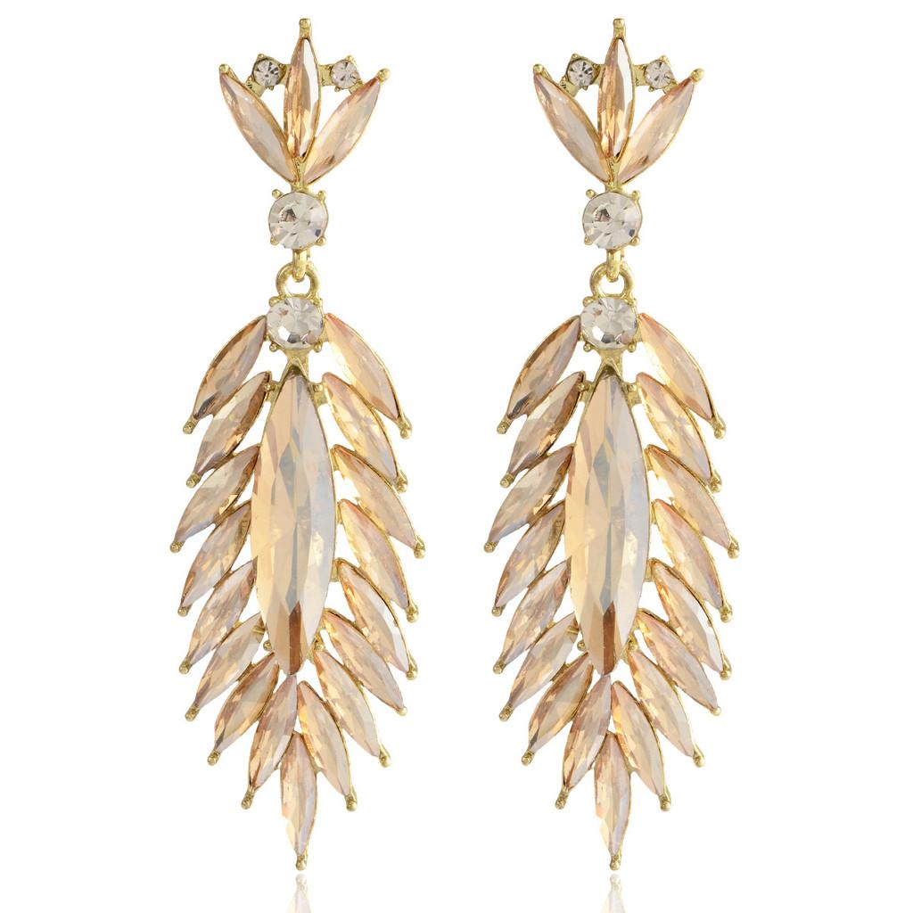 Elegant Feather Drop Earrings With Crystal Waterfall For Formal Events Women