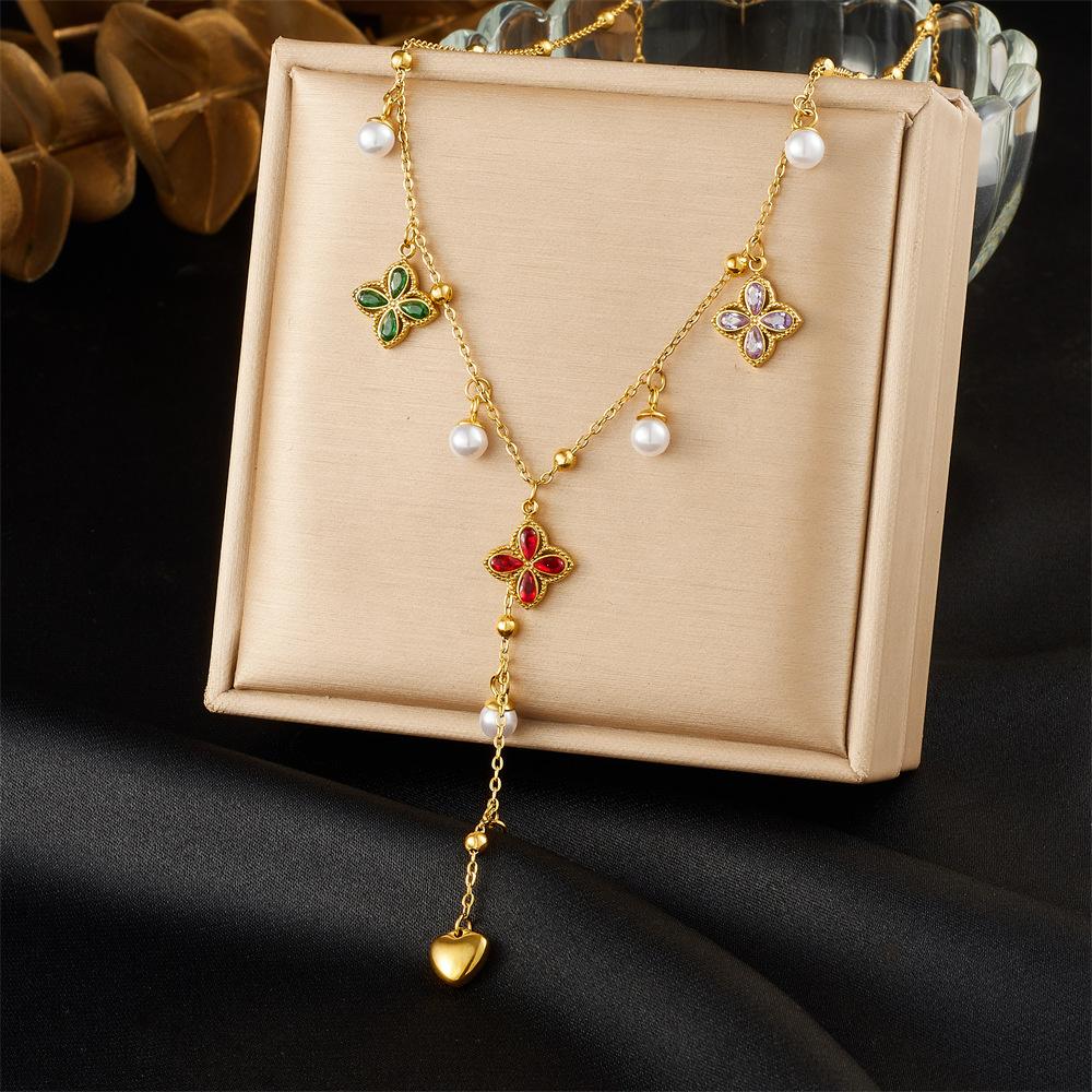 Fashion Colorful Glass Rhinestone Geometric Pendant Strawberry Fruit Gold Y Shape Necklace