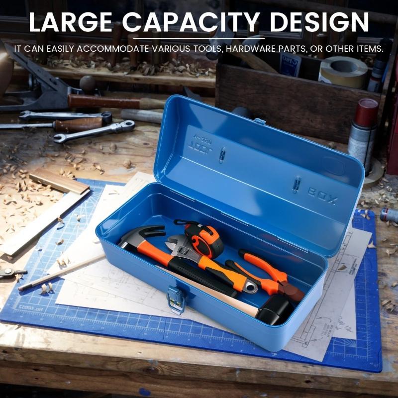 Metal Box Sturdy Storage Tool With Multi Compartment Design Rust Proof Finish And Secure Lock For Industrial And Home Use