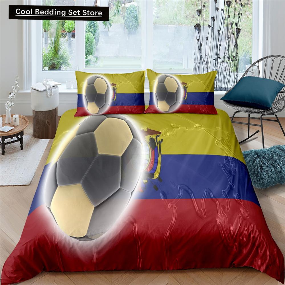 3D Football King Queen Duvet Cover Soccer Bedding Set for Kids Teens Boys Ball Sports White Red 2/3pcs Polyester Quilt Cover