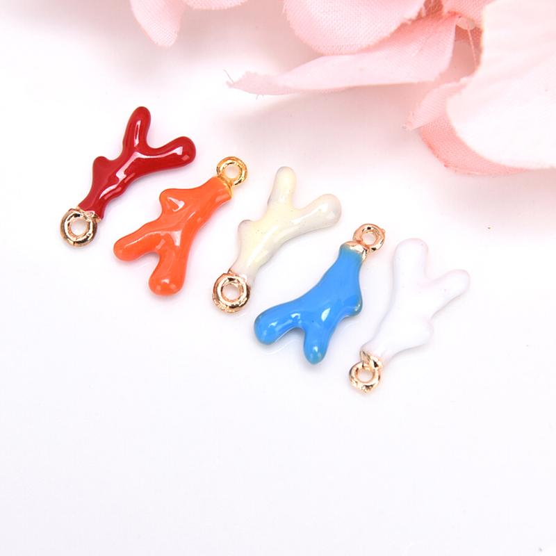 10Pcs Alloy Enamel Antler Shaped Charms Pendant Jewelry Making Craft Accessory