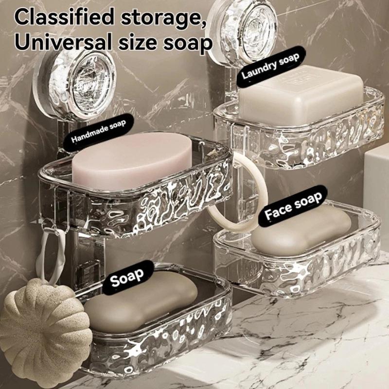 Soap Holder with Suction Cup Wall Hanging Double Layer Non Slip Soap Box No Punch for Bathroom Shower Home Storage