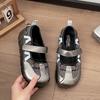 Retro silver with skirt French light mouth flat-soled single shoes women's 2025 new autumn versatile round head Mary Jane shoes