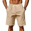 Men's Loose-Fit Linen Beach Shorts - Breathable Striped Jacquard Drawstring Cropped Casual Shorts