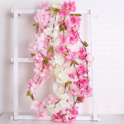 Silk Artificial Flower Vine Cherry Blossom Rattan Wall Hanging Decoration Fake Flower Plant Ivy Garland Wedding Arch Home Decor