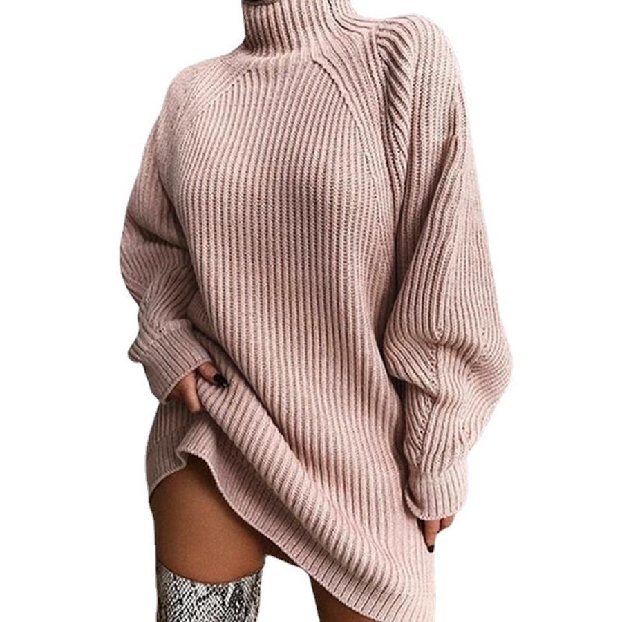 Women's Autumn Winter Imported Knit Sweater Long Sleeve High Neck Cardigan Dress