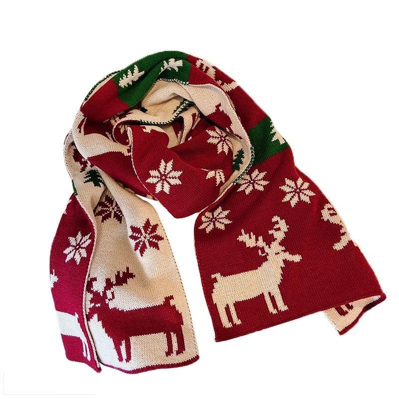 Christmas Elk Big Scarf Women's Autumn and Winter Versatile Cute Girl Heart Long Knitted Wool Scarf Winter Warm