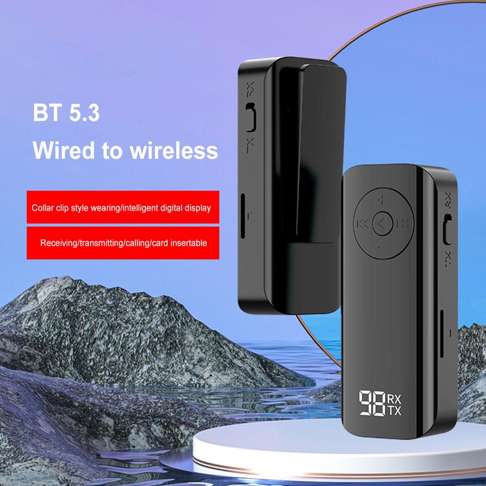 Bluetooth-compatible 5.3 Jack Audio Receiver Transmitter Wireless 3.5mm AUX Adapter with LED Battery Display for Car PC Headset