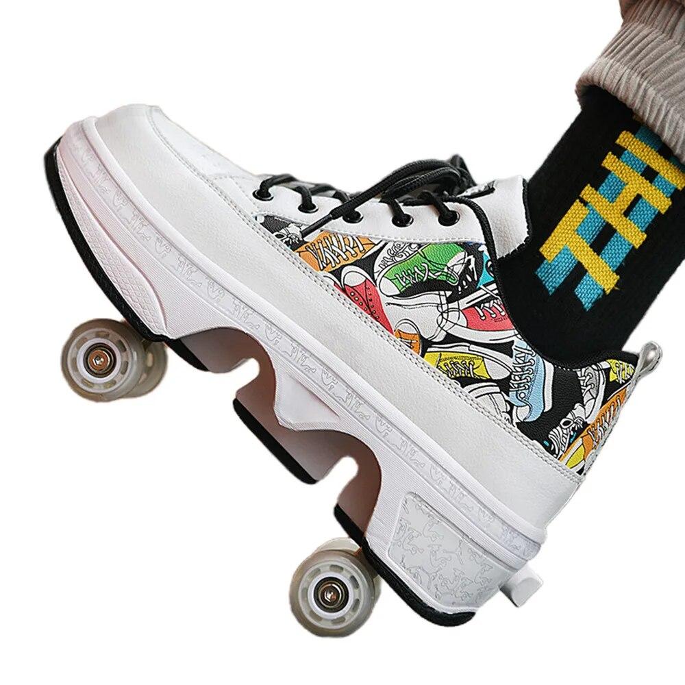 FANSU Kinder Rolschaats Schoenen Met LED Verlichting - 2-in-1 Intrekbare Skates Voor Meisjes En Jongens
