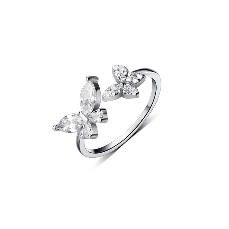 ANENJERY Sparkling Zirconia Flying Butterfly Opening Ring pro ženy Design Prémiový ukazováček na ocasní kroužek bague anel anillo