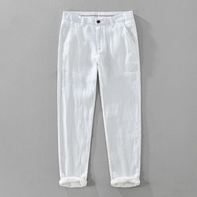 

Мужские льняные брюки весна-осень деловые повседневные прямые модные тенденции 30 белый