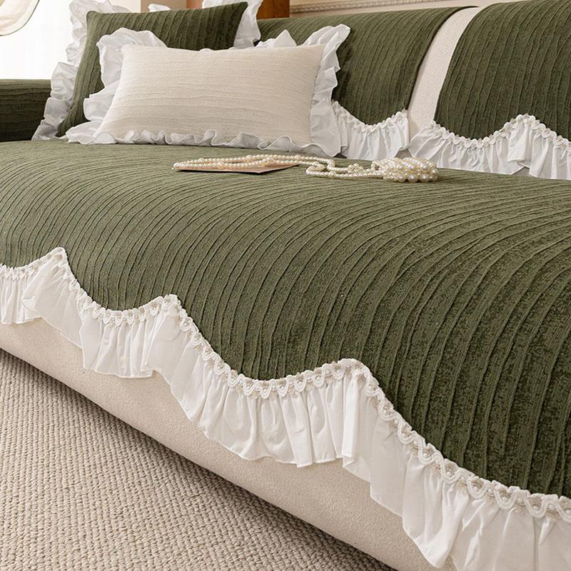 French Chenier Sofa Cushion with Skirt Edge High-End Thick Solid Non-Slip Sofa Cover for Living Room Cozy Easy-Care Couch Covers