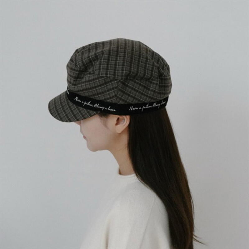 Women's Check Sailor's Cap Autumn Embroidered Color Block Hat