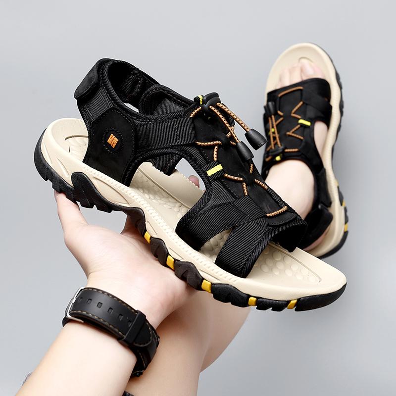 Leather Men Water Beach Sandals Summer Outdoor Casual Closed Toe Sports Sandals Non-slip Soft Hiking Wading Sneakers