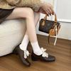 Cowhide Version~ Retro Literary Square Head Small Leather Shoes High Sense Thick Heel Front Lace-up Outside Wear Temperament Leather Single Shoes Wome